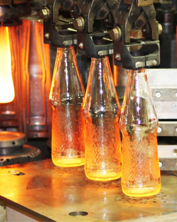 molten bottles in factory production line